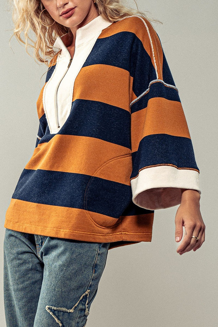 wide stripe half zip pullover - default (additional view)