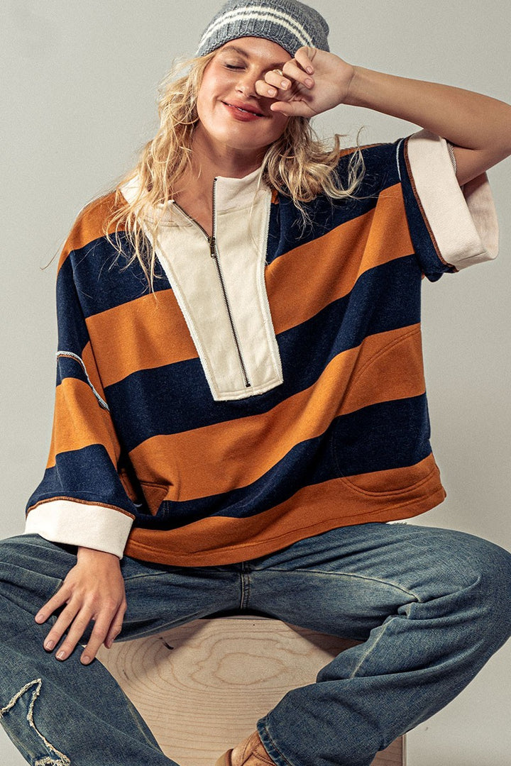 wide stripe half zip pullover - default (additional view)