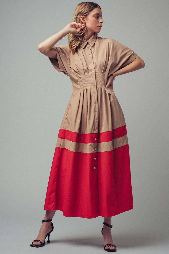 the sculpted waist shirt midi dress - camel (additional view)