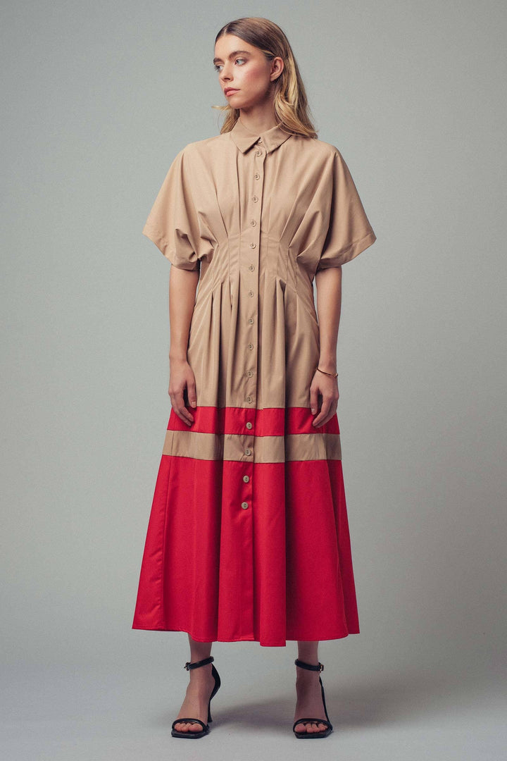 the sculpted waist shirt midi dress - camel (additional view)
