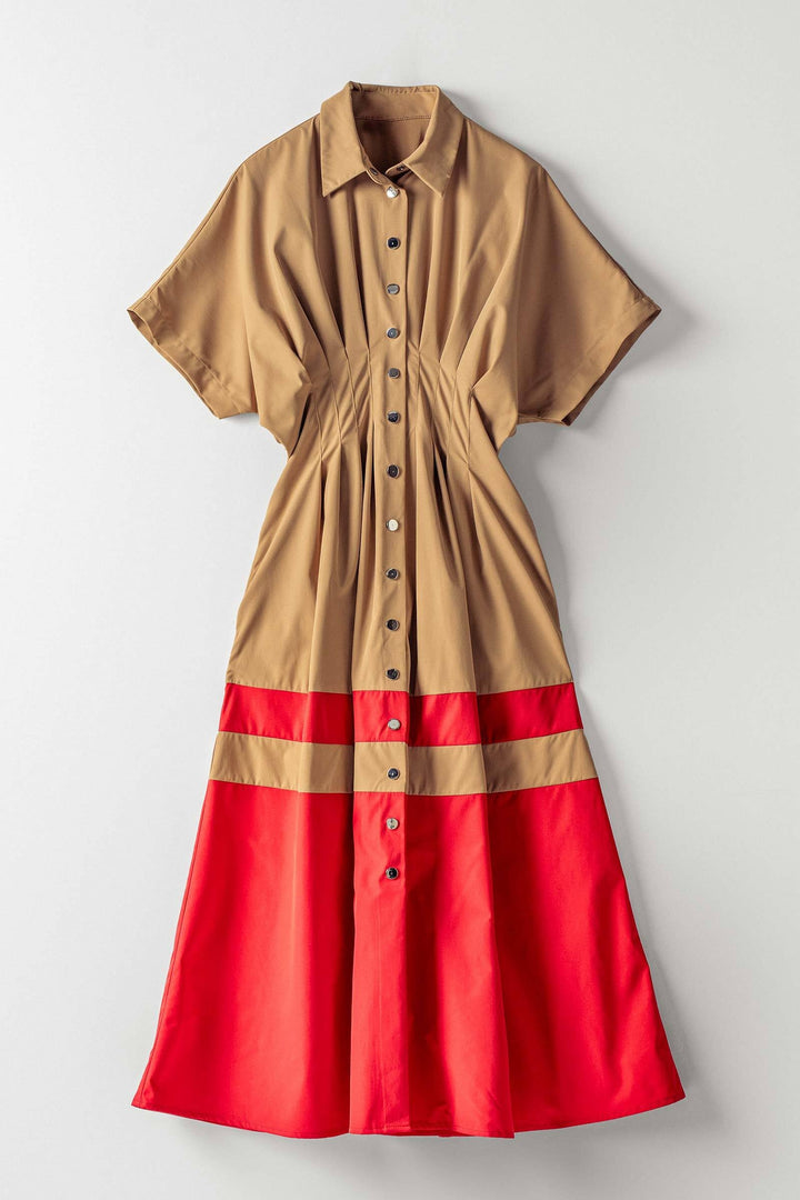 the sculpted waist shirt midi dress - camel (additional view)
