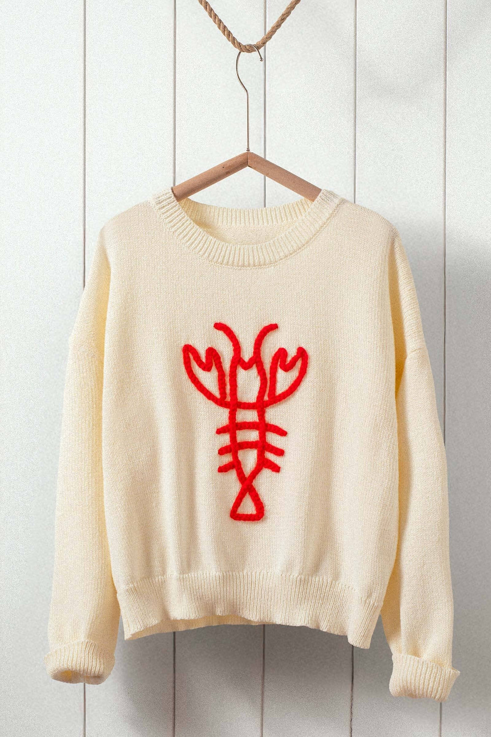 Relaxed Fit Lobster Knit Long Sleeve Sweater Top, additional view