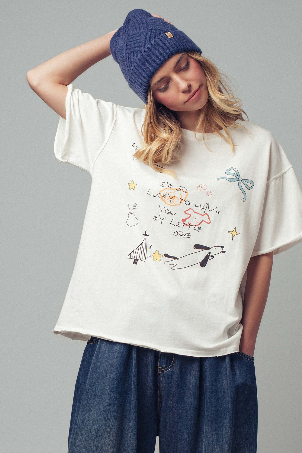 playful dog doodle casual top for summer days - white (additional view)