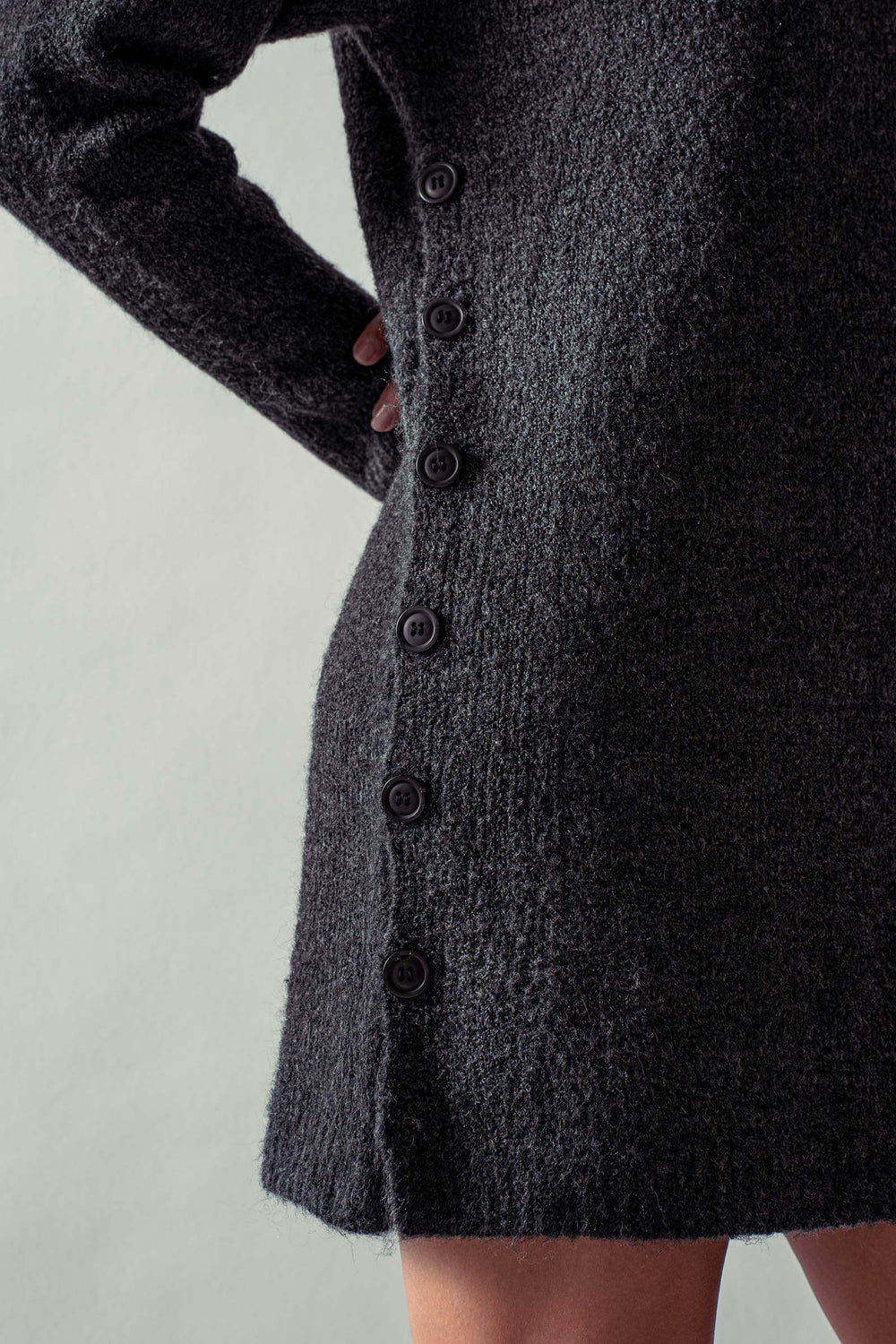 button knit dress - charcoal (additional view)
