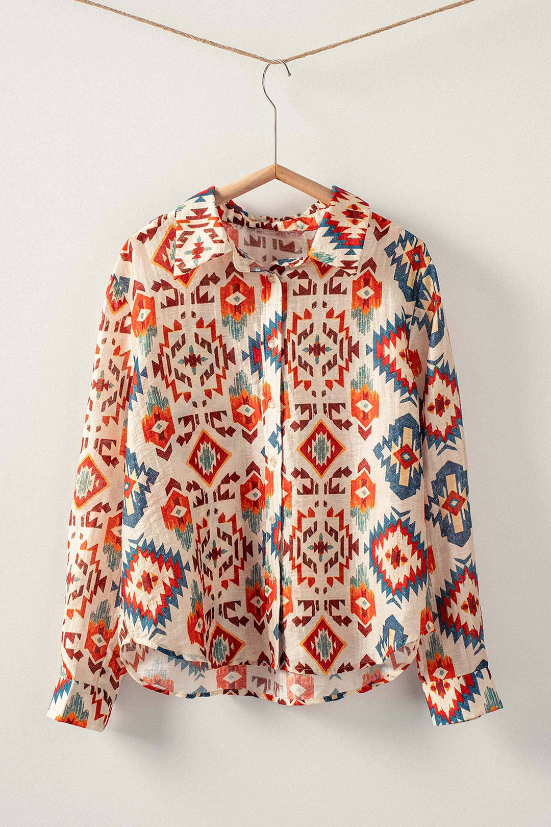 Geometric Pattern Button-Down Shirt with Collar