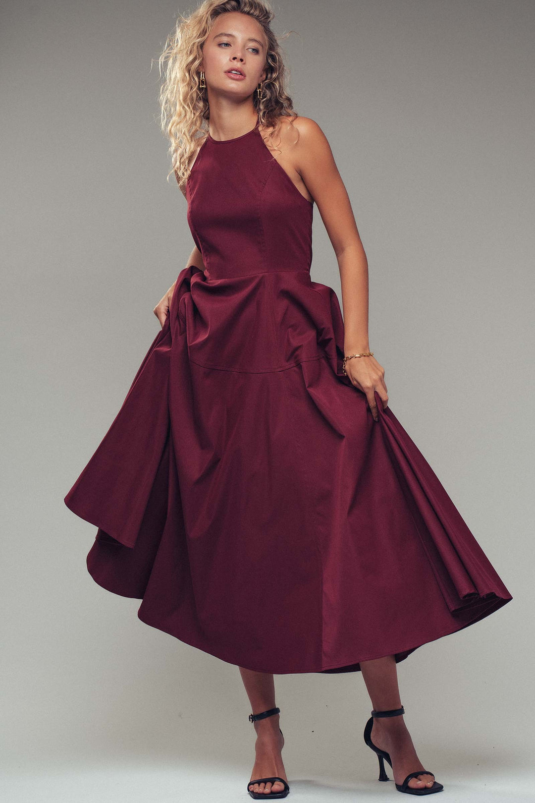 halter midi dress - wine