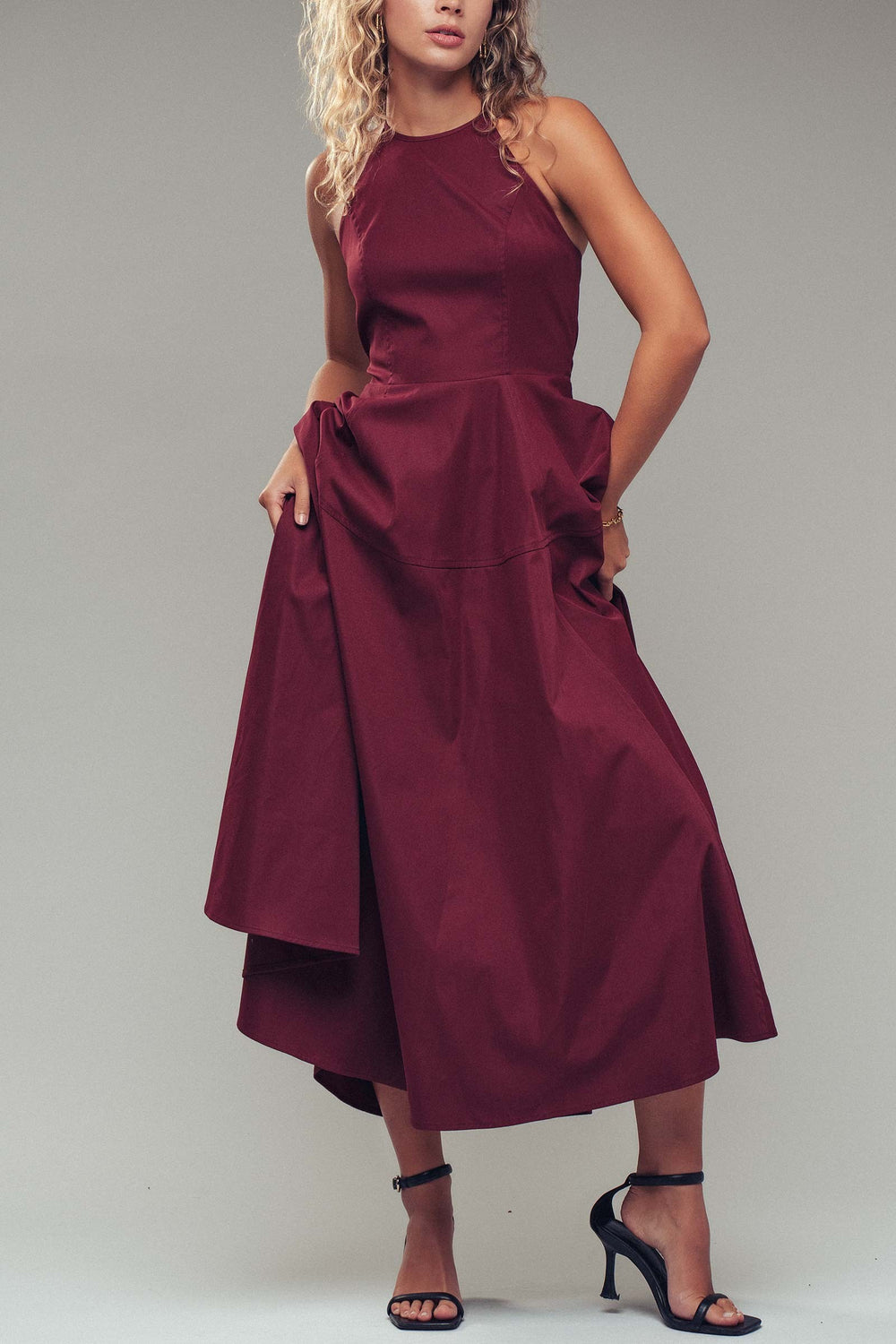 halter midi dress - wine (additional view)