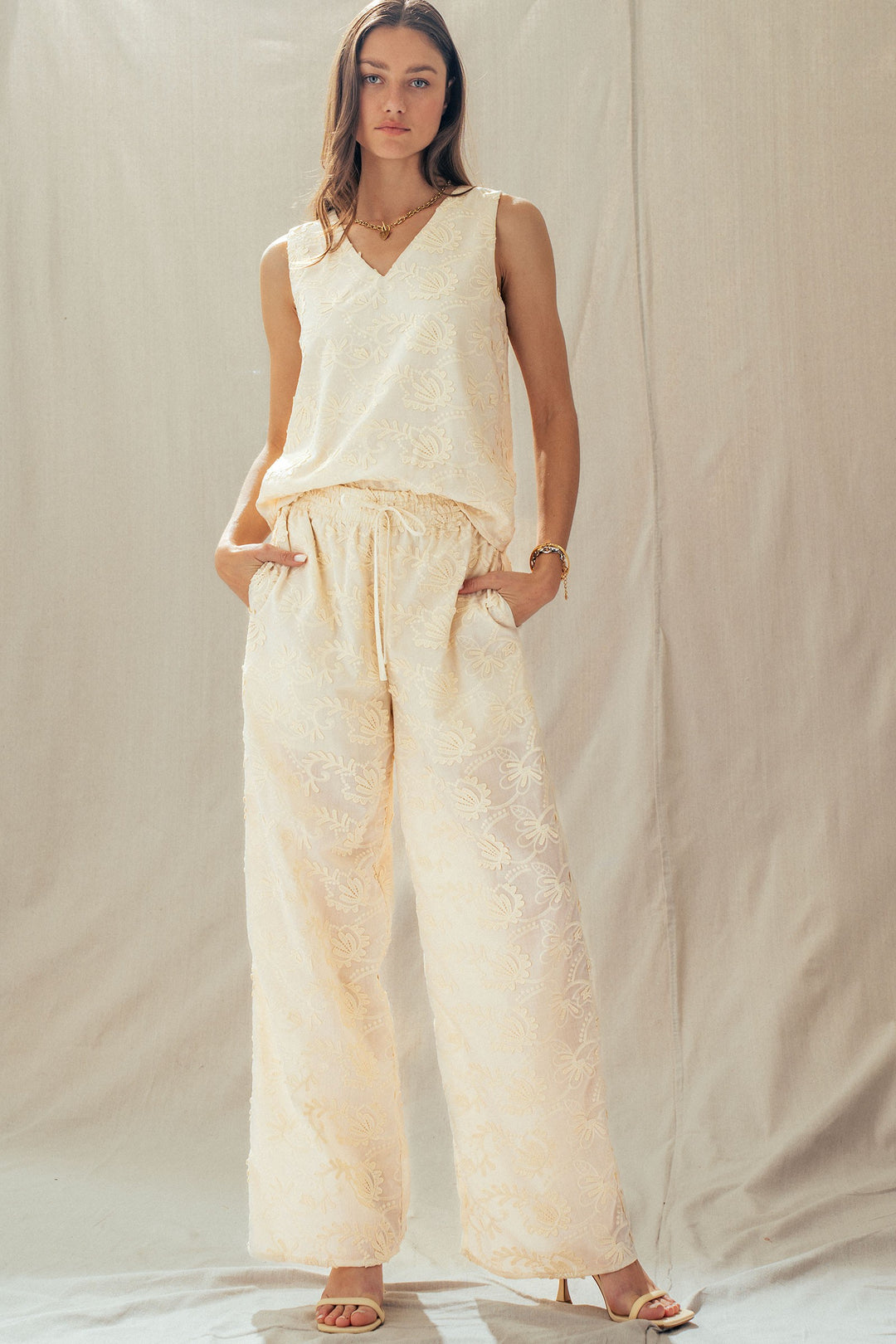 timeless chic embroidered two piece set - ivory