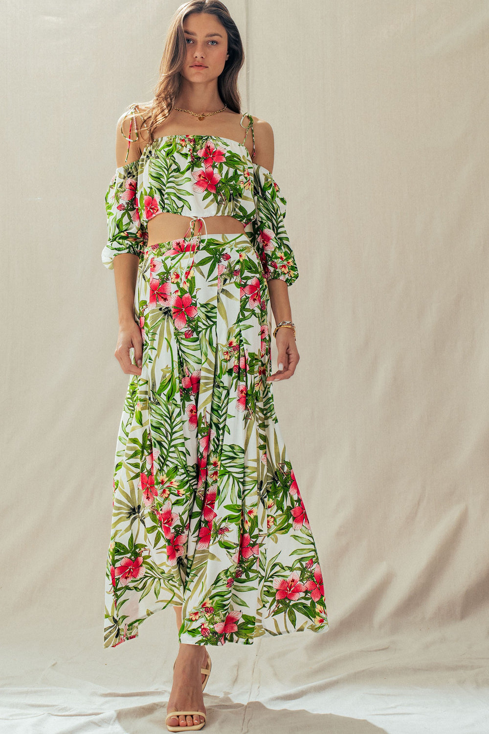 tropical floral off shoulder two piece - white (additional view)
