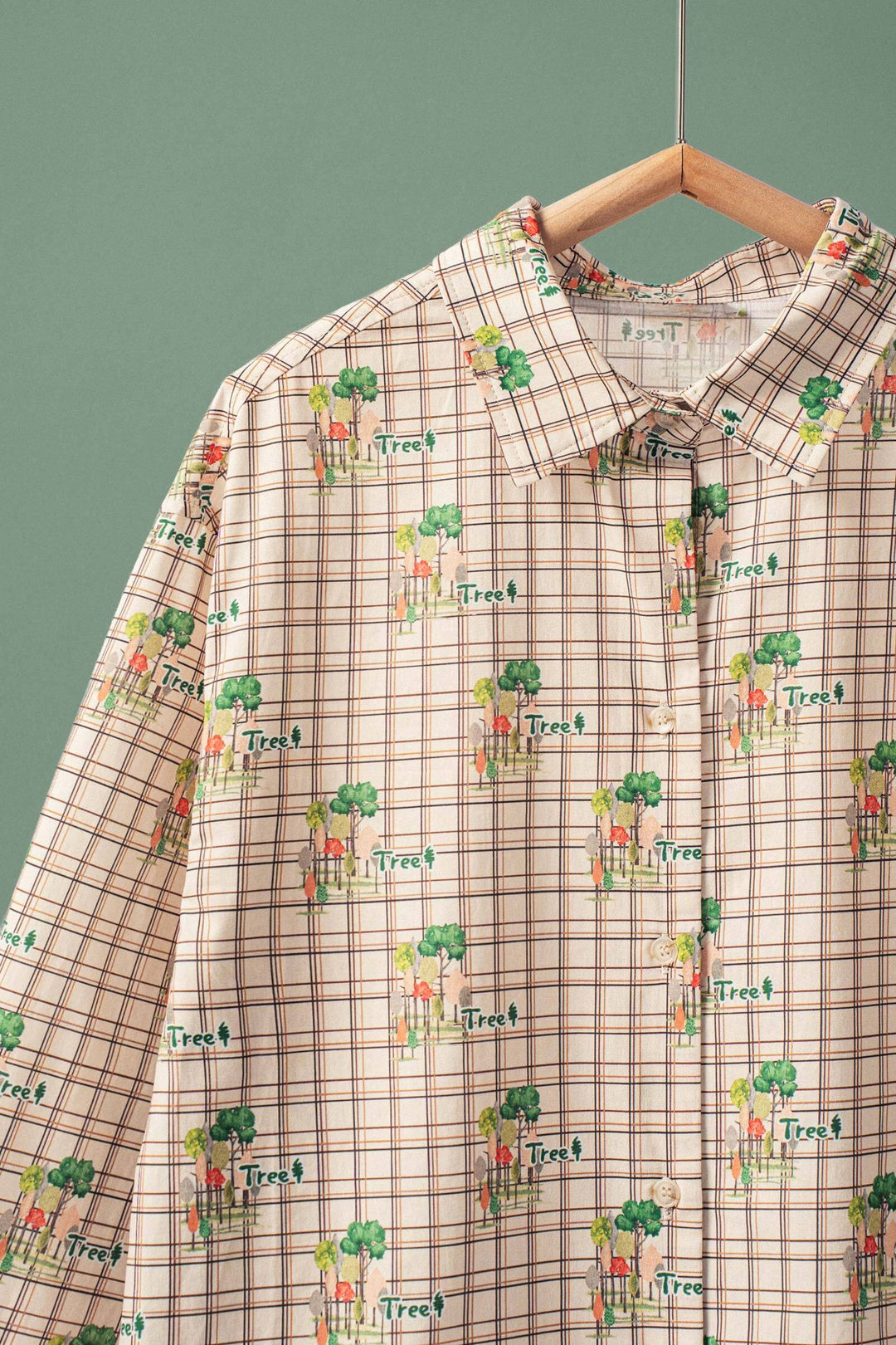 Tree Pattern Button-Front Checked Shirt
