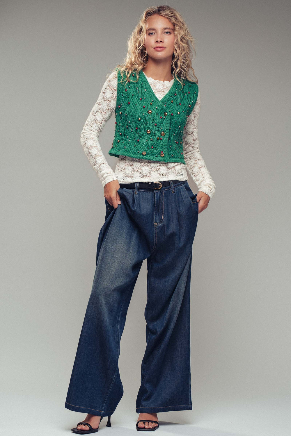 beaded knit vest - green (additional view)