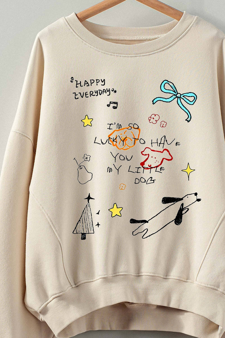 doodle knit casual top with playful dog print - ivory (additional view)