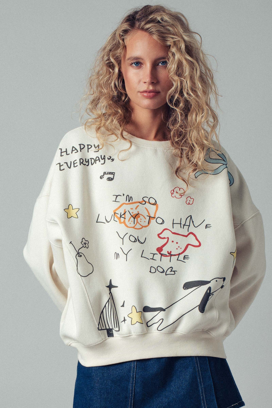 doodle knit casual top with playful dog print - ivory (additional view)