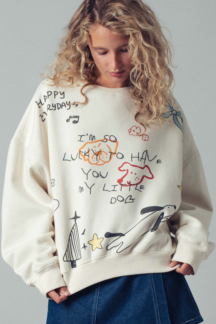 doodle knit casual top with playful dog print - ivory (additional view)