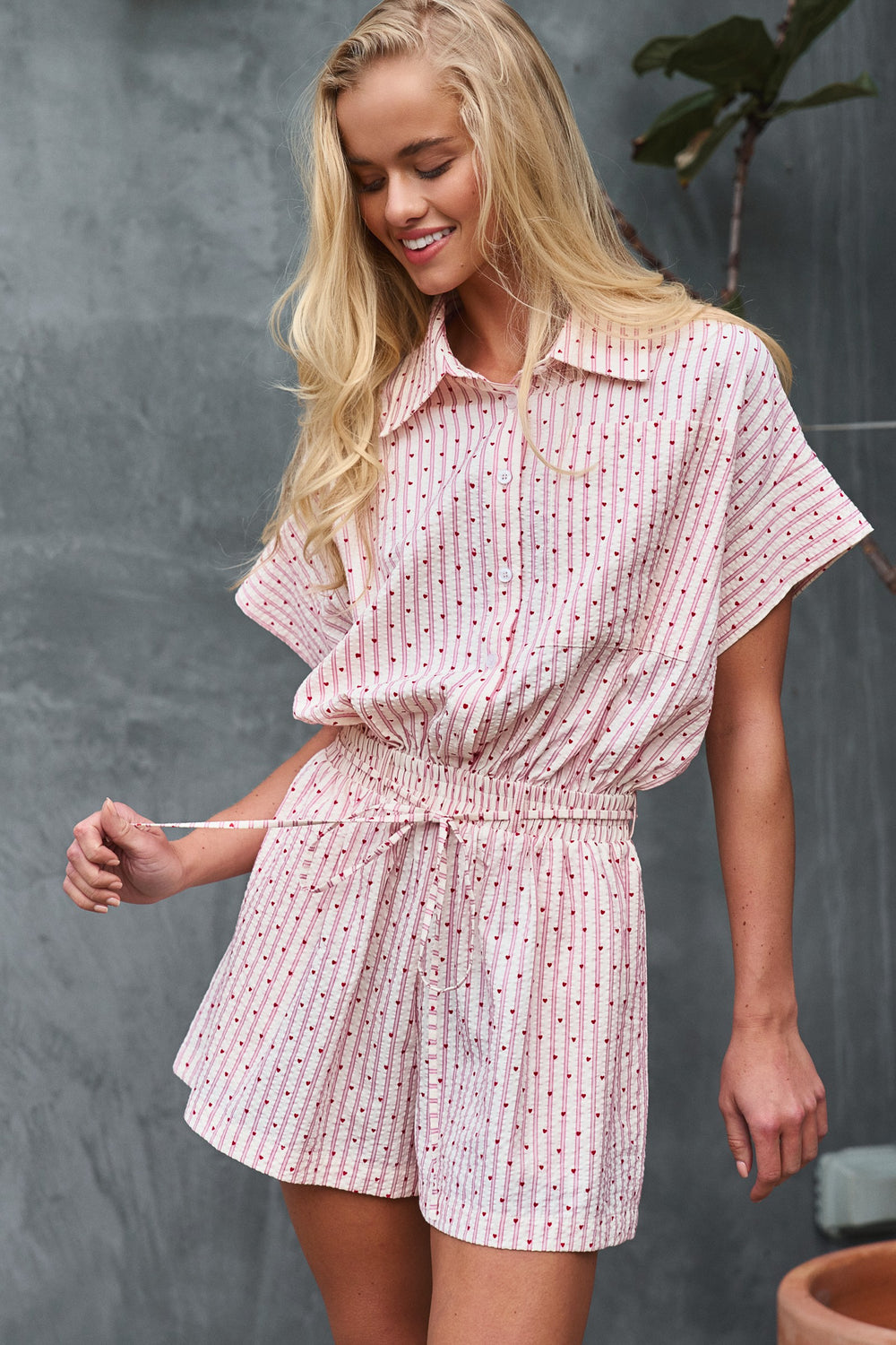 heart print stripe romper - ivory pink (additional view)