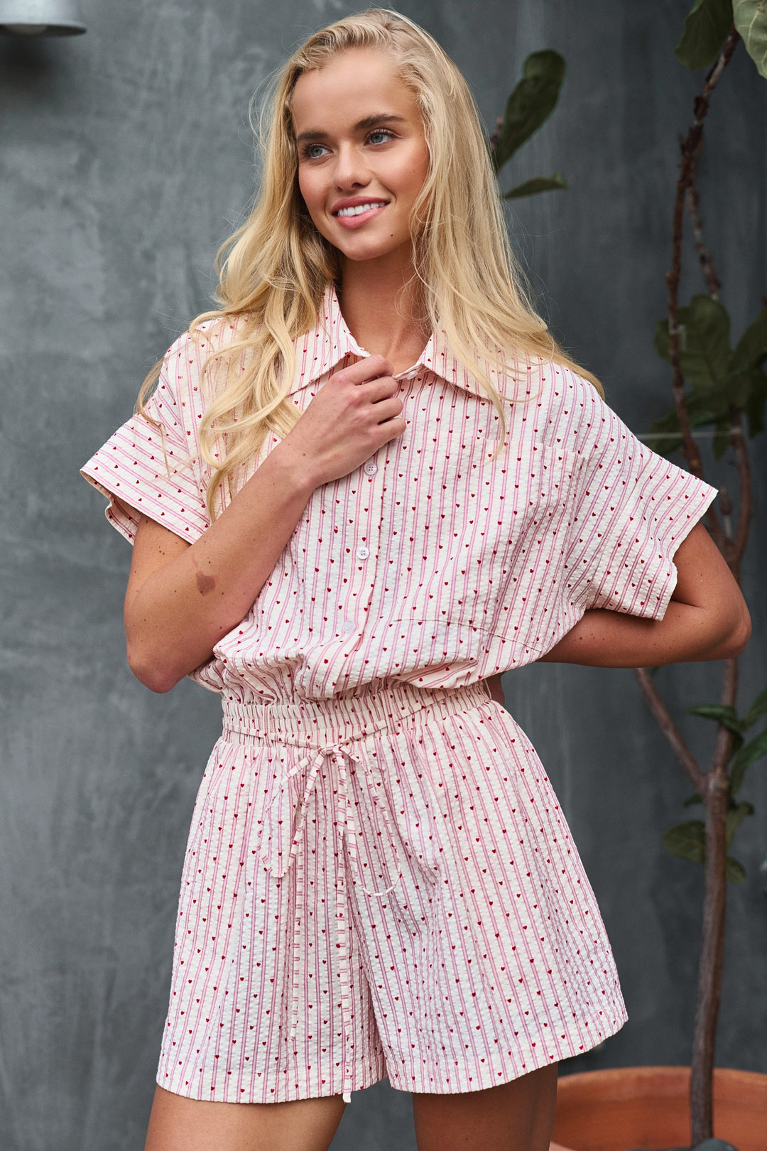 sugar heart candy stripe romper - ivory pink