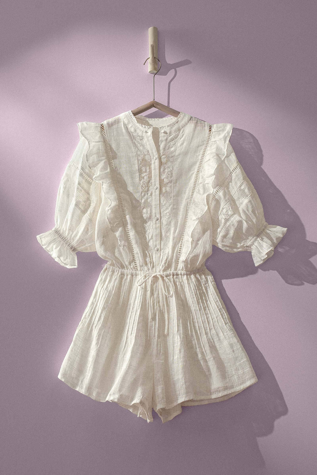 ethereal lace ruffle sleeves romper - white