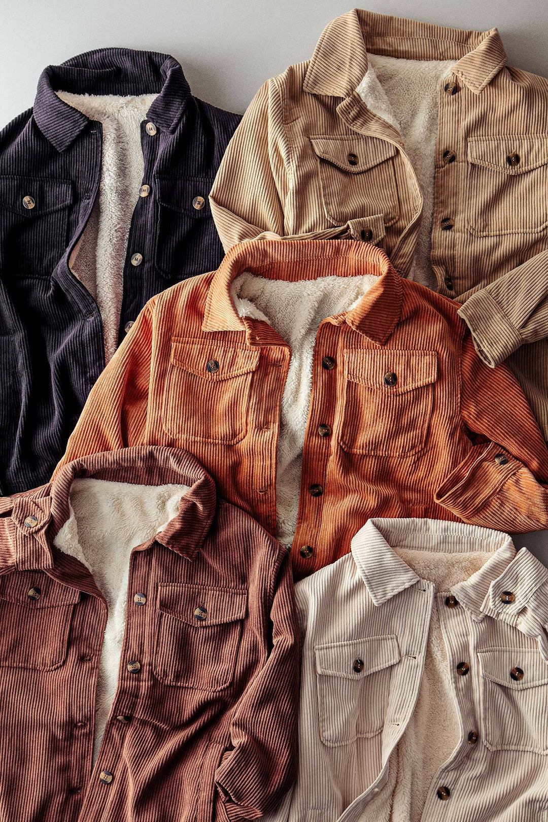 corduroy sherpa lined button down jacket - default