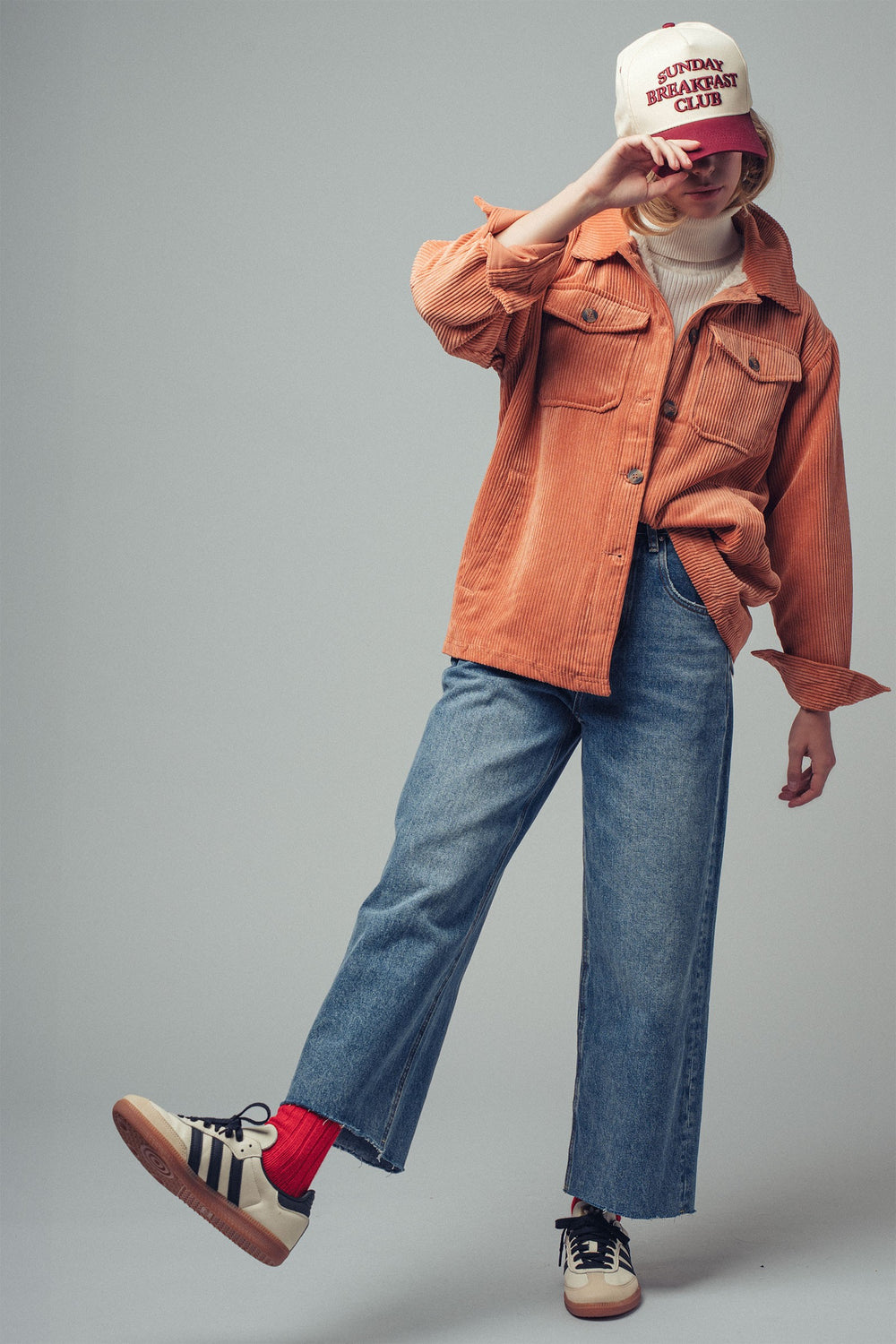 corduroy sherpa lined button down jacket - spice