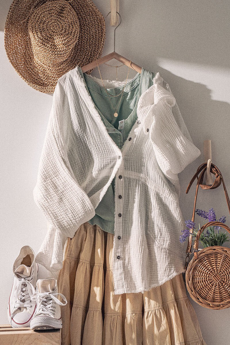 premium soft frayed hem gauze vintage washed shirt - default (additional view)