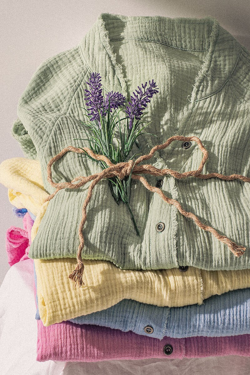 premium soft frayed hem gauze vintage washed shirt - default (additional view)