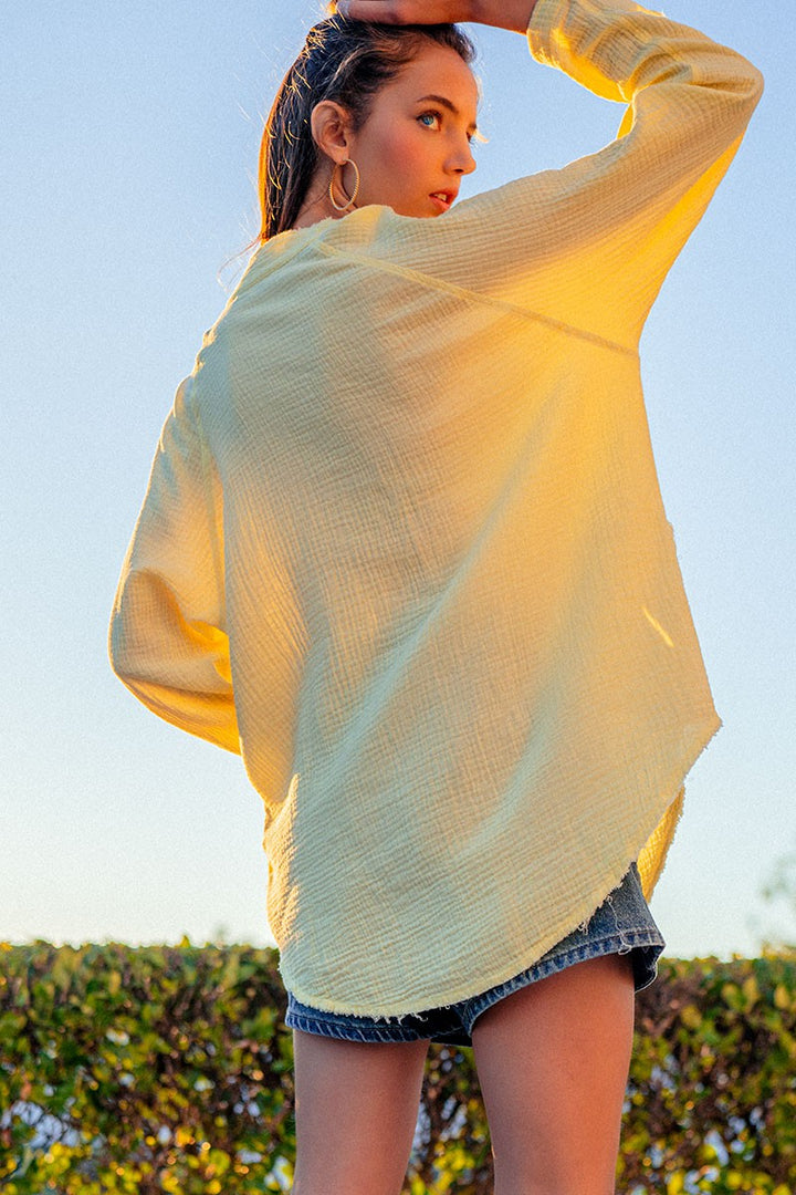 premium soft frayed hem gauze vintage washed shirt - default (additional view)