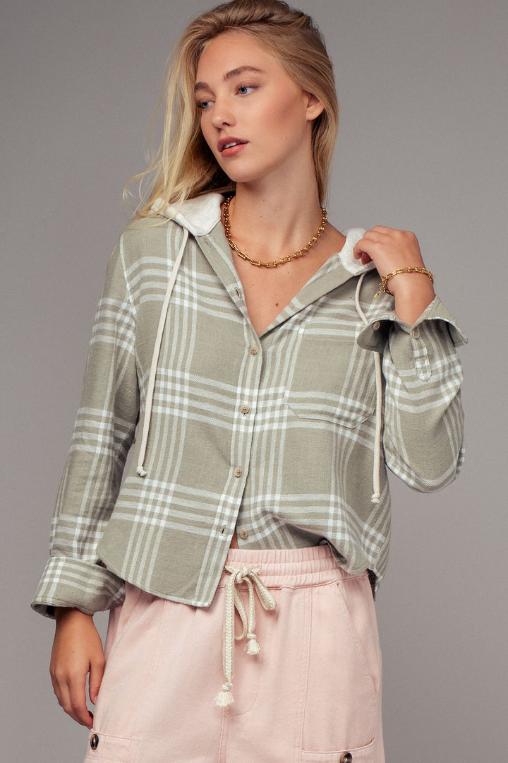 Western Plaid Casual Tops with Hood