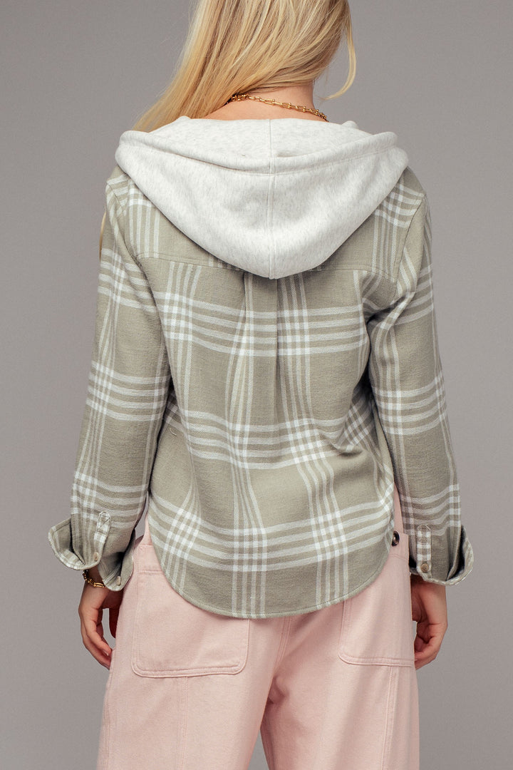 Western Plaid Casual Tops with Hood