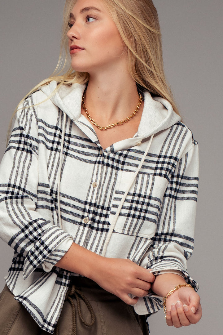 Western Plaid Casual Tops with Hood
