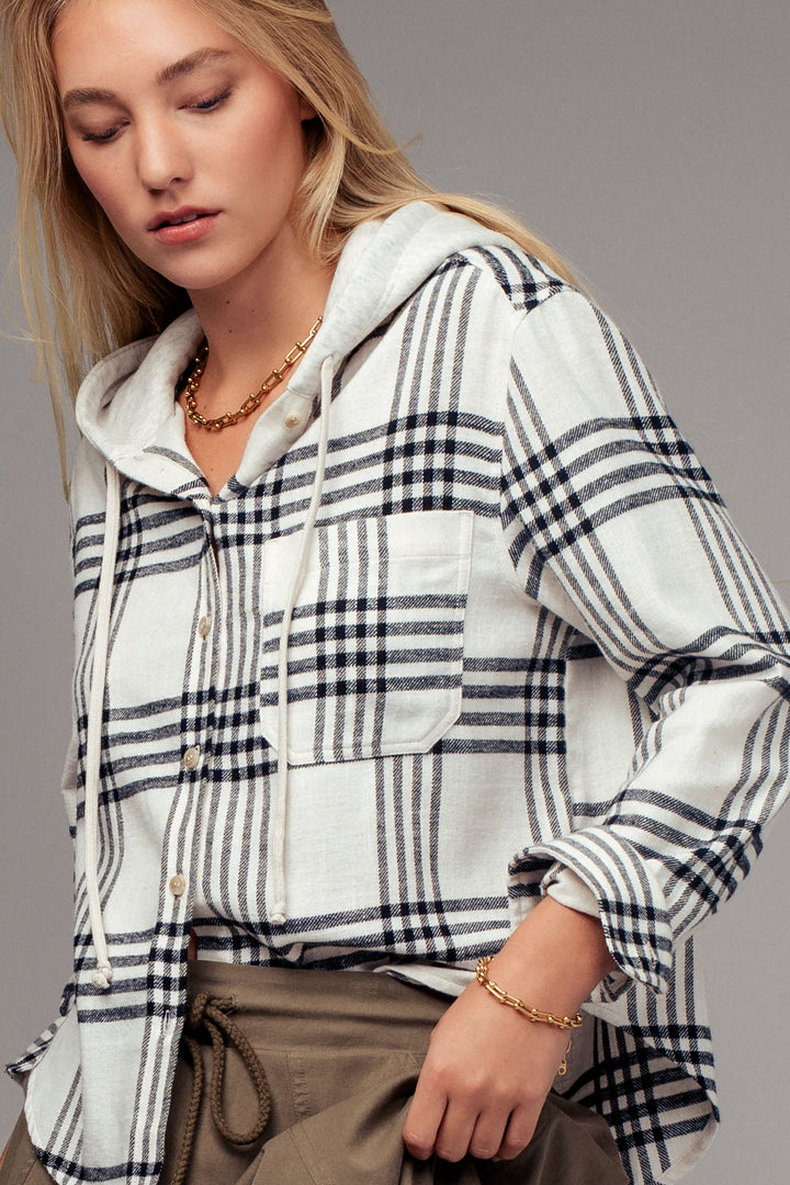 Western Plaid Casual Tops with Hood