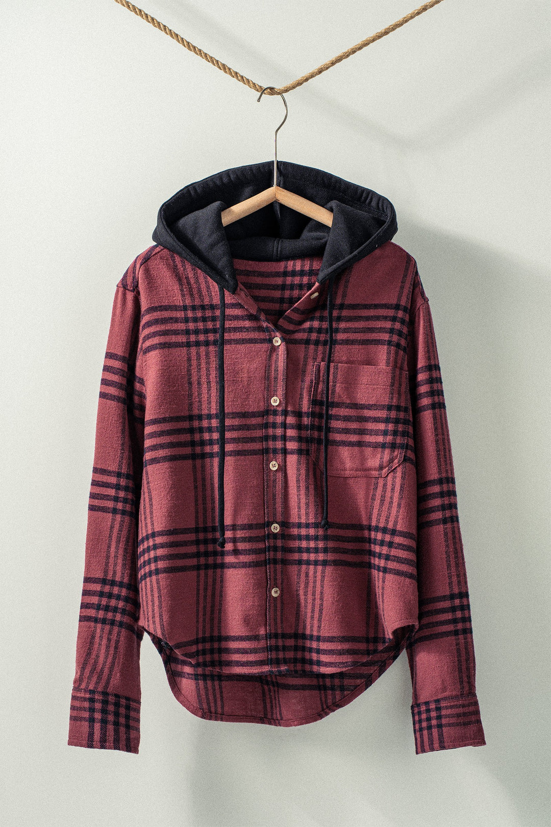 Western Plaid Casual Tops with Hood