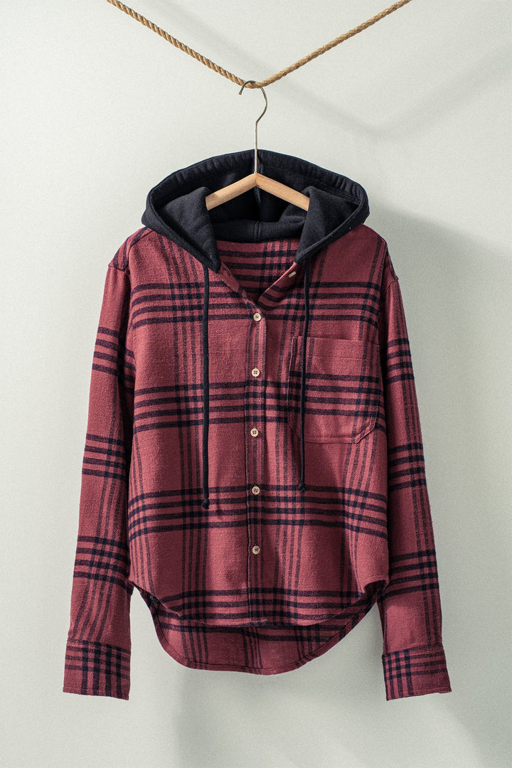 Western Plaid Casual Tops with Hood