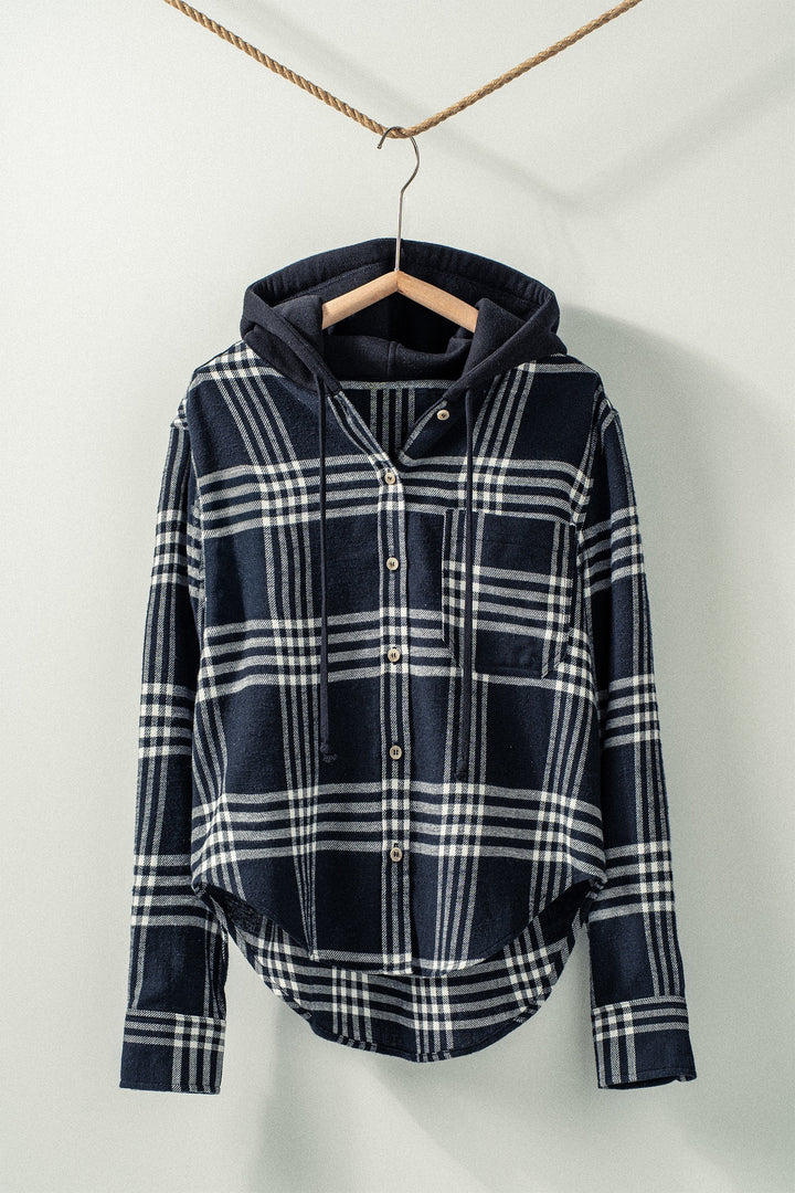 Western Plaid Casual Tops with Hood