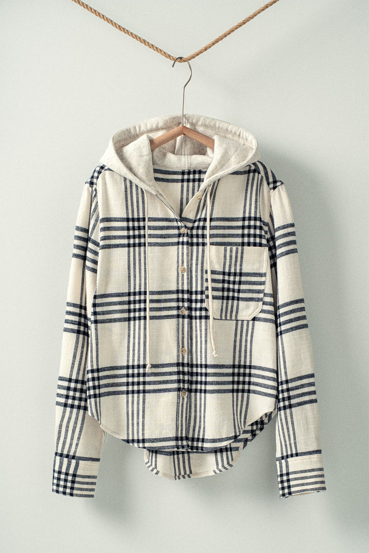 Western Plaid Casual Tops with Hood