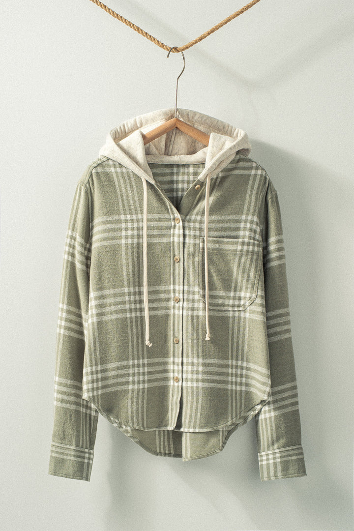 Western Plaid Casual Tops with Hood