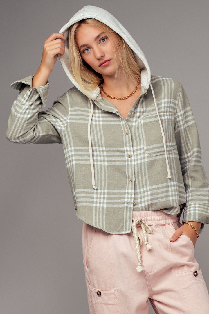 Western Plaid Casual Tops with Hood