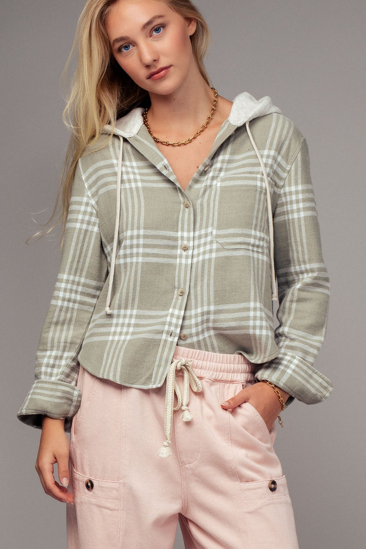 Western Plaid Casual Tops with Hood
