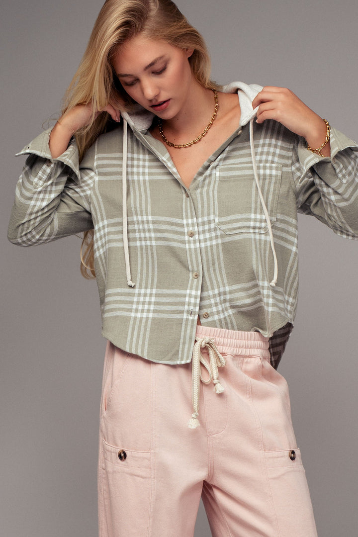 Western Plaid Casual Tops with Hood