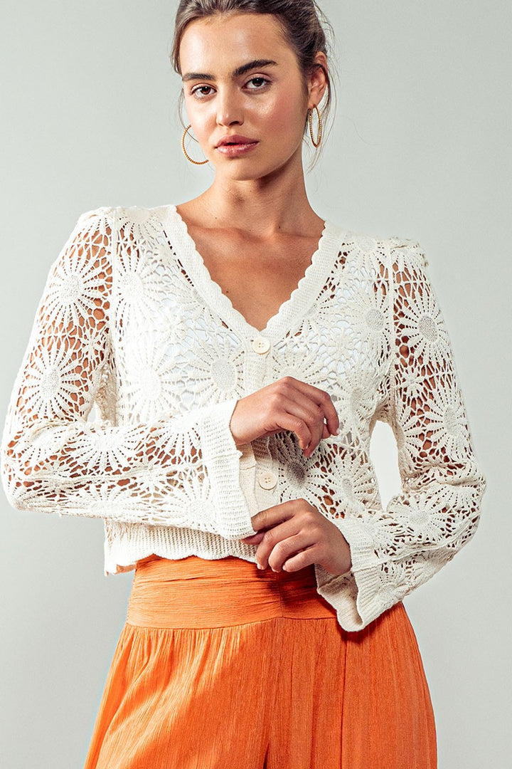1 flower crochet cardigan - natural
