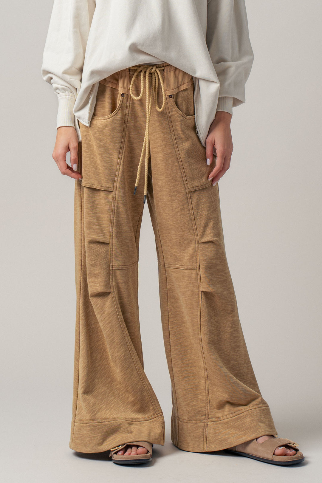 cool girl utility wide leg pants - khaki