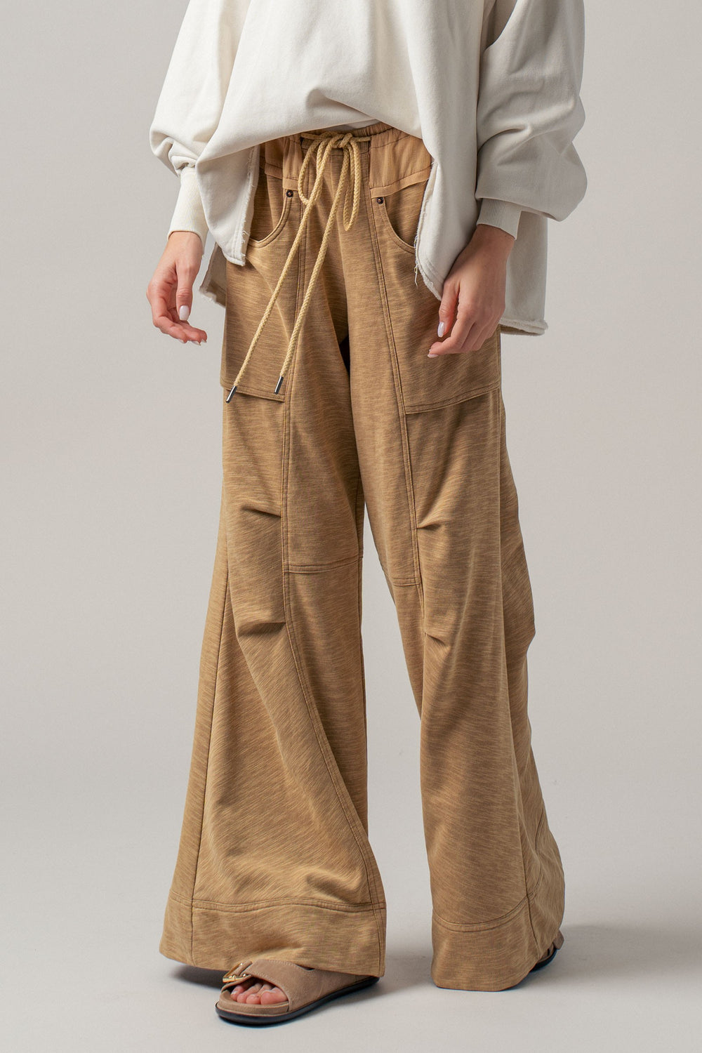 cool girl utility wide leg pants - khaki (additional view)