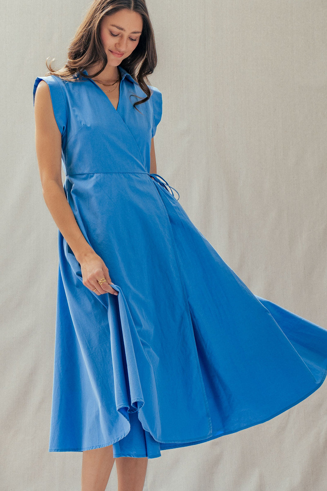 side tie waist wrap midi dress - blue (additional view)