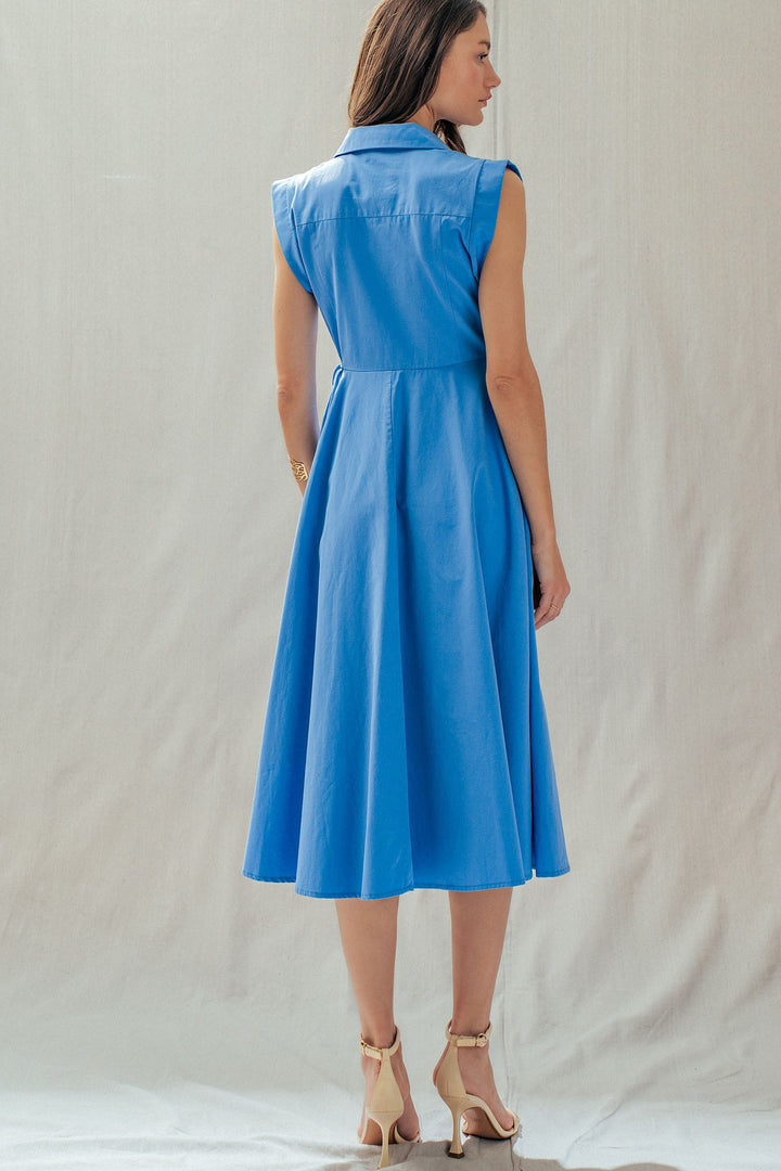 side tie waist wrap midi dress - blue (additional view)