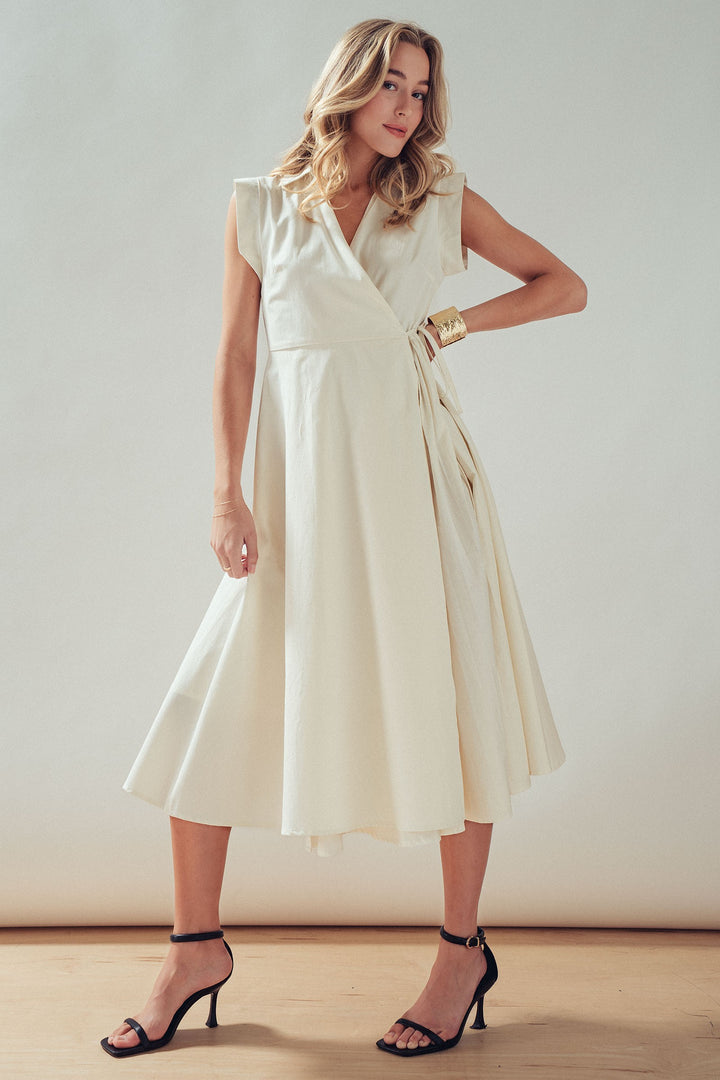 side tie waist wrap midi dress - ivory (additional view)