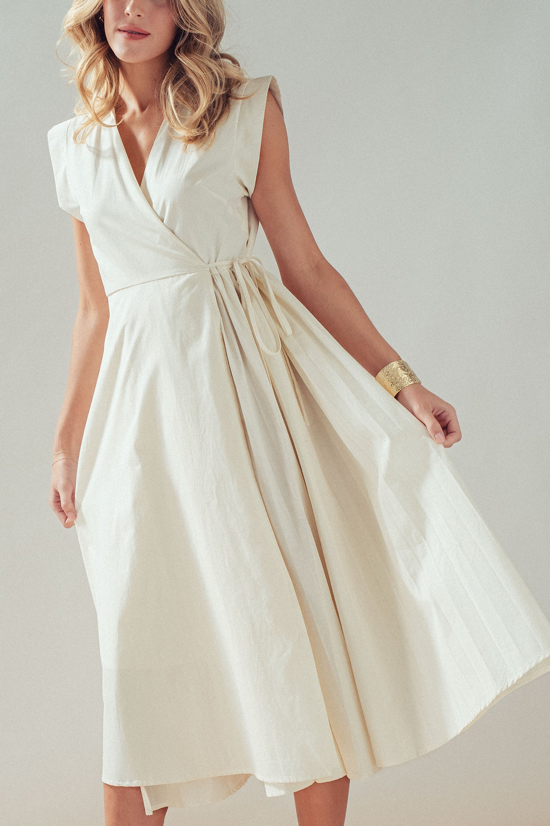 side tie waist wrap midi dress - ivory (additional view)
