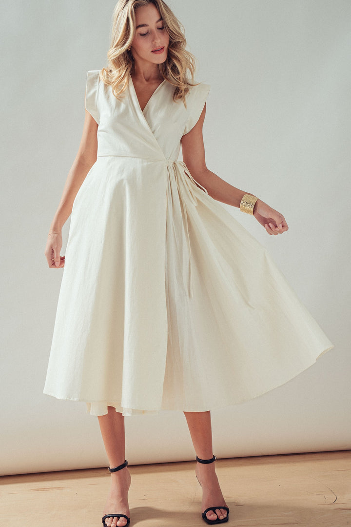 side tie waist wrap midi dress - ivory (additional view)