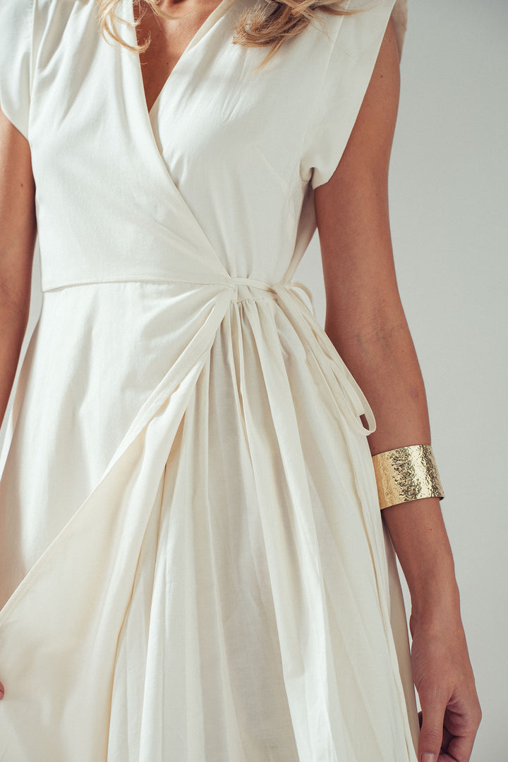 side tie waist wrap midi dress - ivory (additional view)