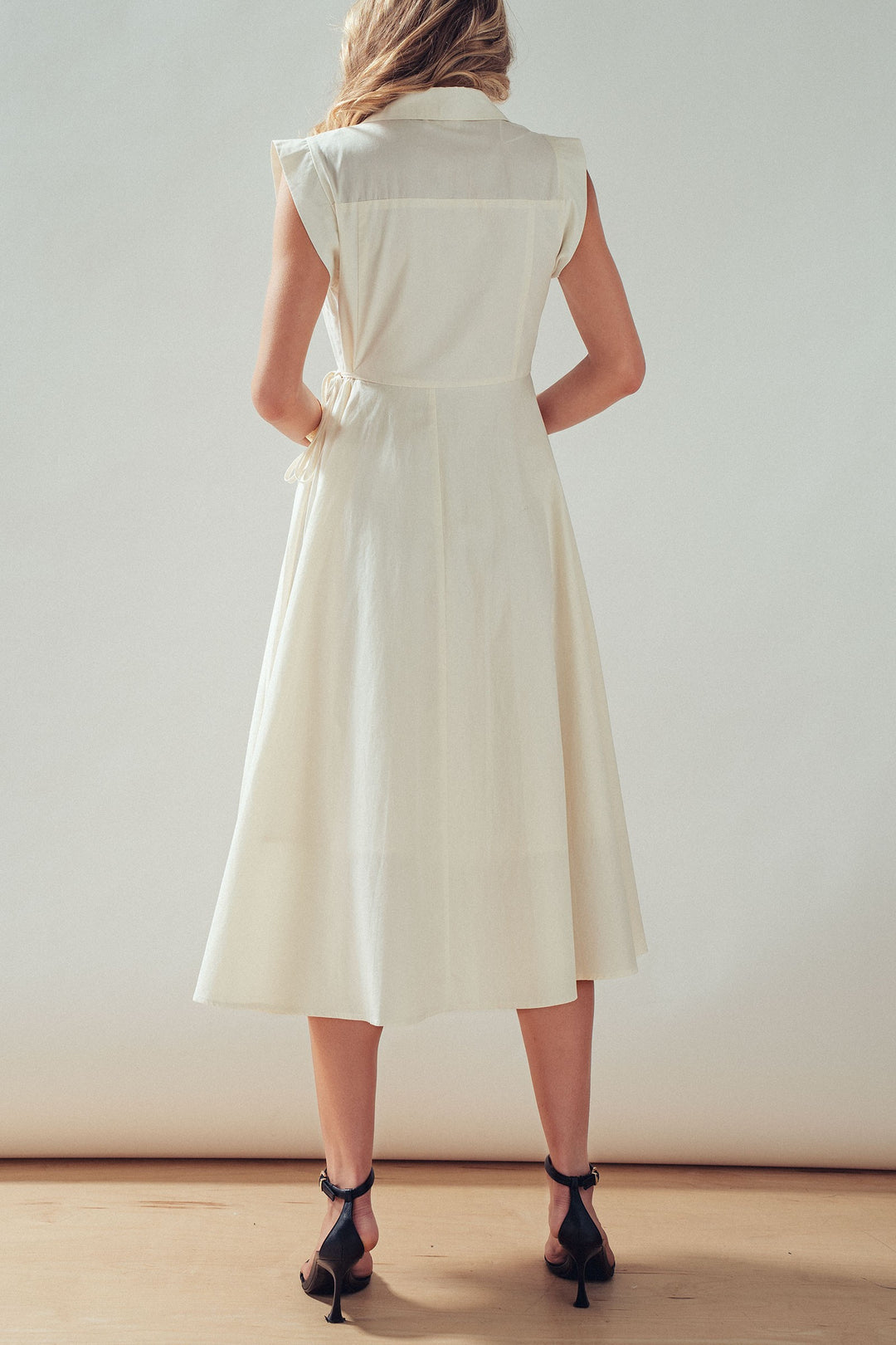 side tie waist wrap midi dress - ivory (additional view)
