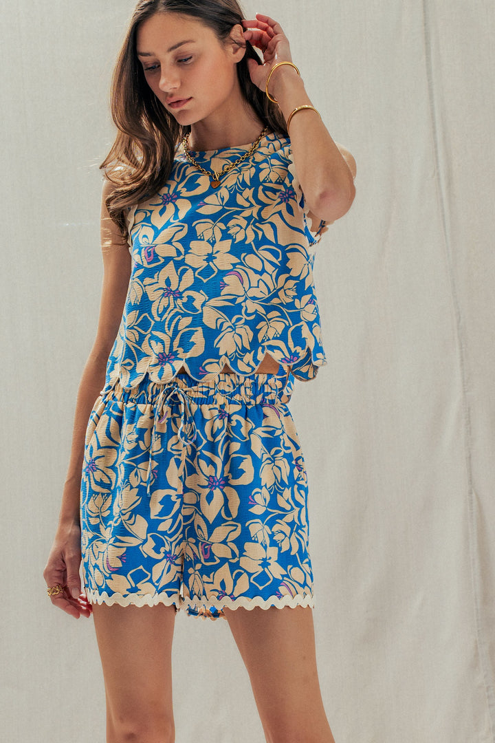 floral scallop hem shorts - blue (additional view)