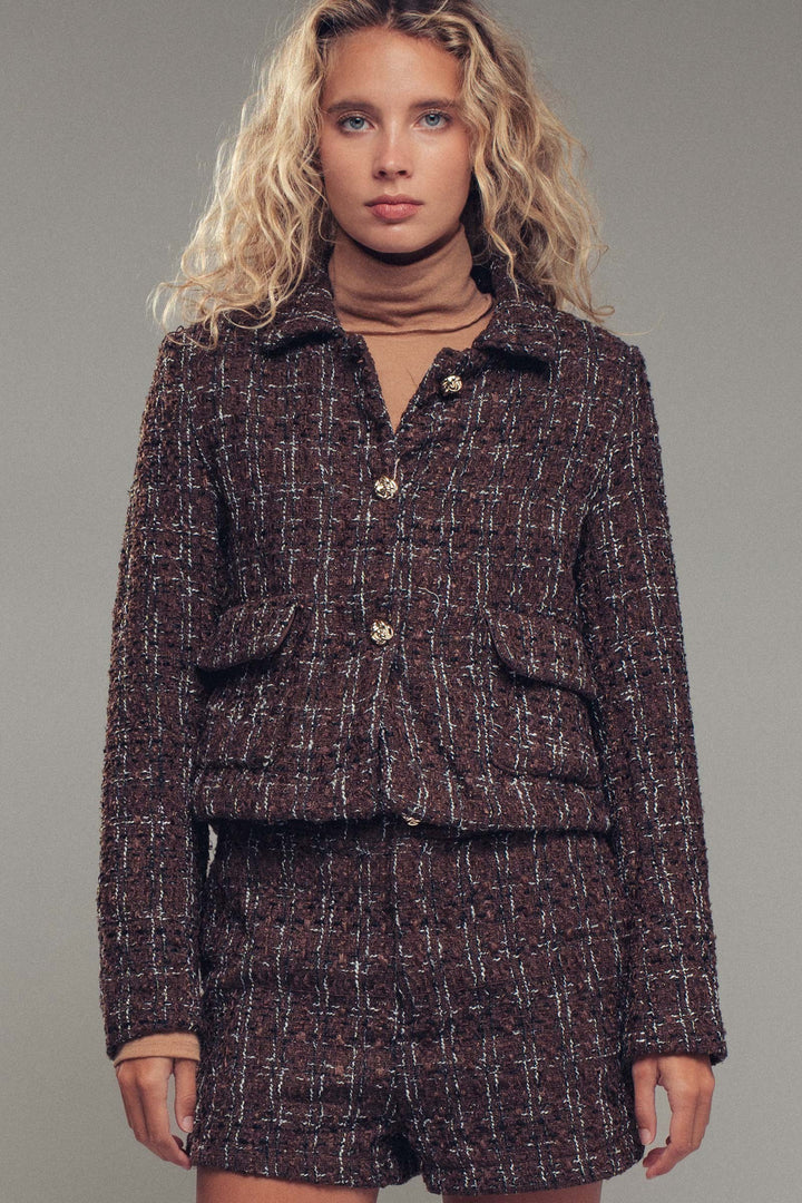 tweed button up jacket - brown (additional view)